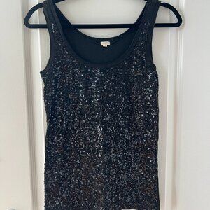 J. Crew Black Sequin Tank Raw Edges Size XS